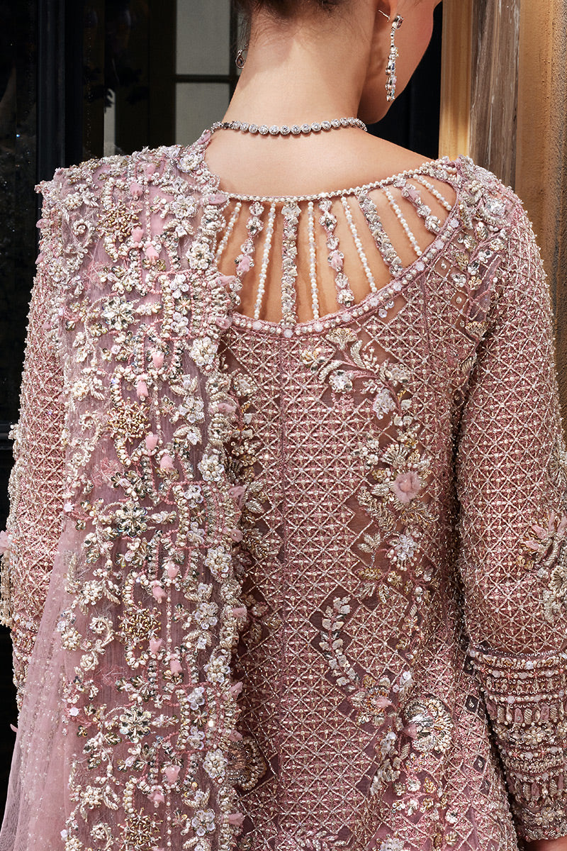 Pakistani Pink Embellished Net Bridal Lehenga Gown (3-Piece) - Image 10