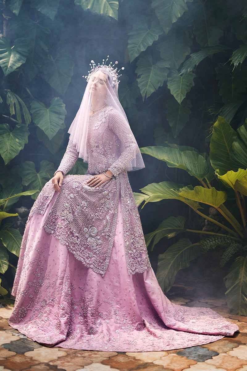 Pakistani Pink Embellished Net Bridal Lehenga Gown (3-Piece) - Image 11