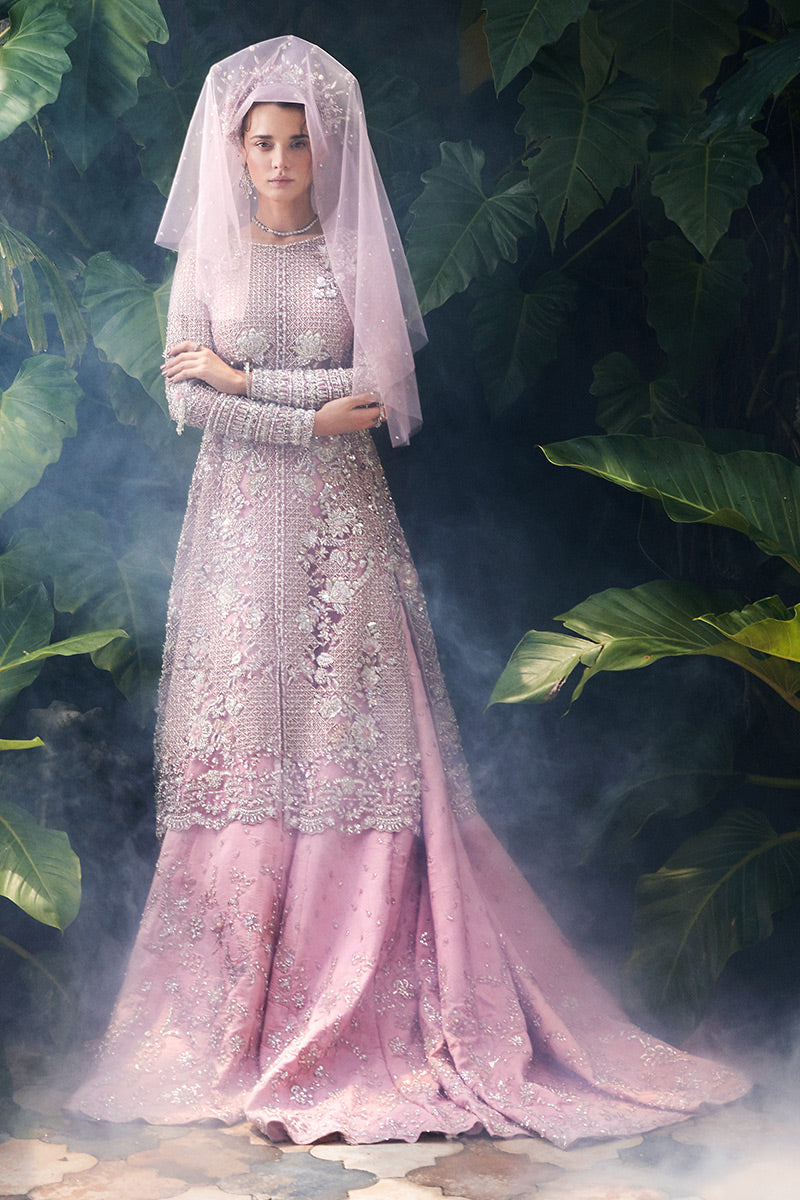 Pakistani Pink Embellished Net Bridal Lehenga Gown (3-Piece) - Image 13