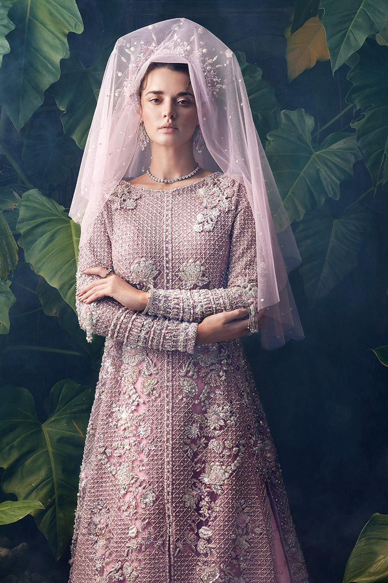 Pakistani Pink Embellished Net Bridal Lehenga Gown (3-Piece) - Image 14