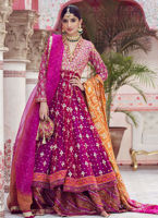 Pakistani Magenta Sheesh Embroidered Net Kalidaar Lehenga (3-Piece) - Image 2