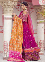 Pakistani Magenta Sheesh Embroidered Net Kalidaar Lehenga (3-Piece) - Image 4