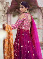 Pakistani Magenta Sheesh Embroidered Net Kalidaar Lehenga (3-Piece) - Image 5