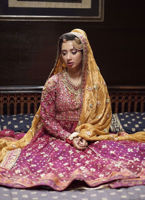 Pakistani Magenta Sheesh Embroidered Net Kalidaar Lehenga (3-Piece) - Image 6