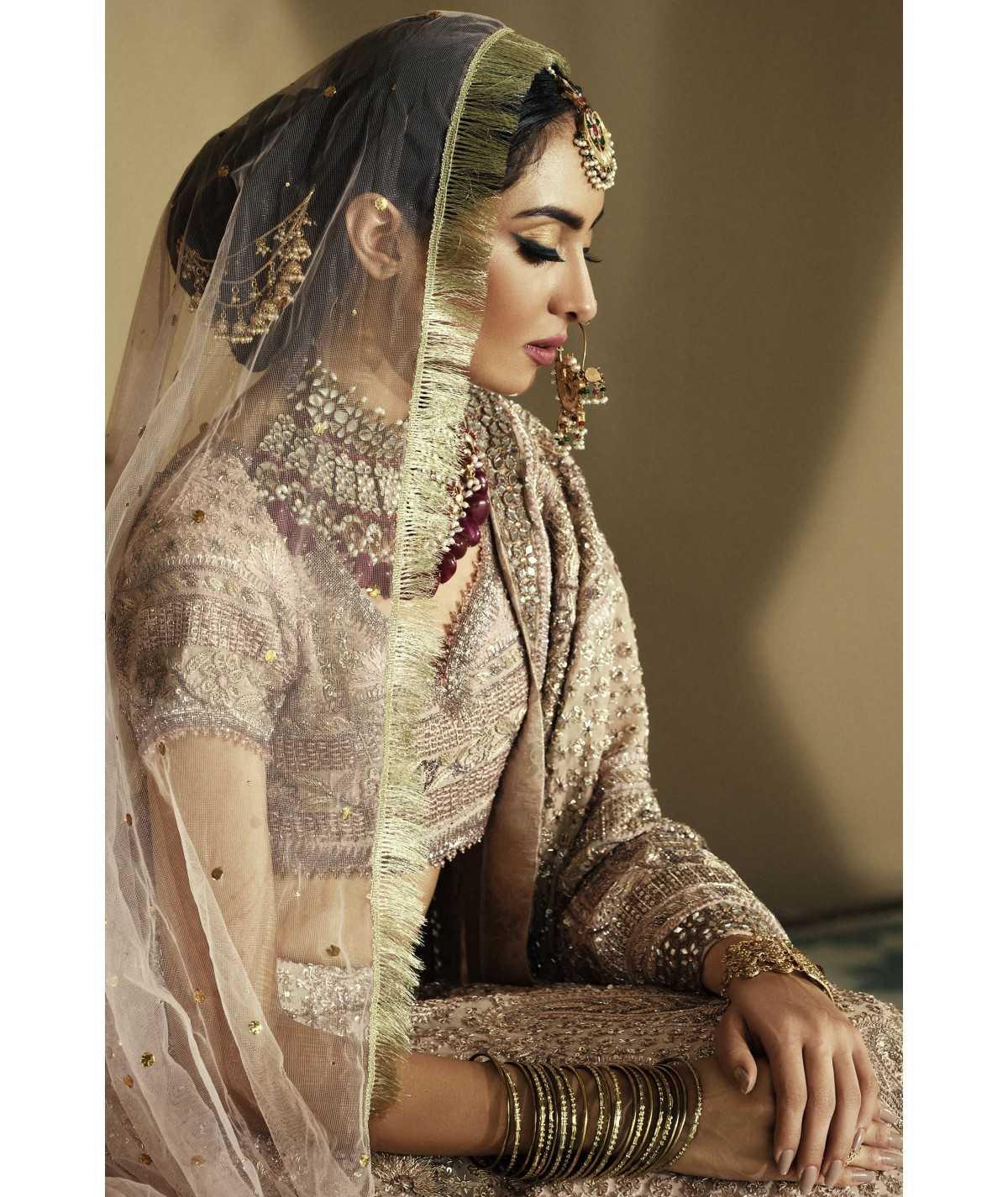 Pink Mukesh Net Bridal Lehenga (3-Piece) - Image 4