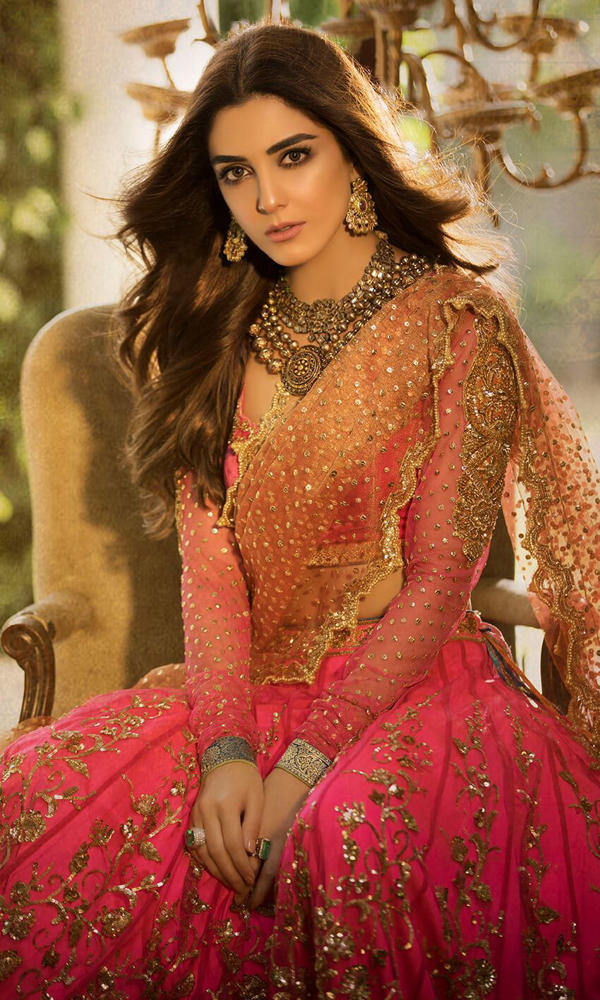 Hot Pink Embroidered Net Lehenga (3-Piece) - Image 3