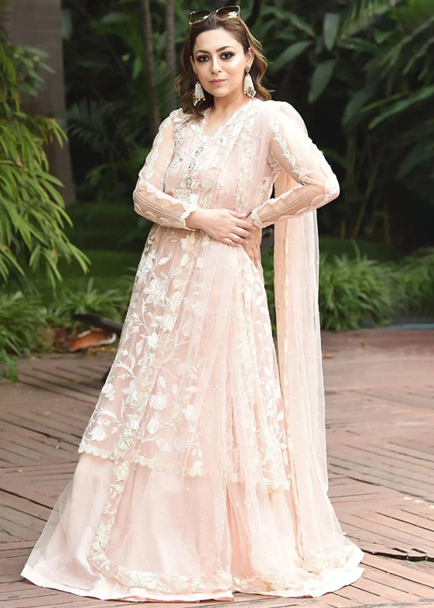 Pakistani Powder Pink Embroidered Net Lehenga Set (3-Piece) - Image 3