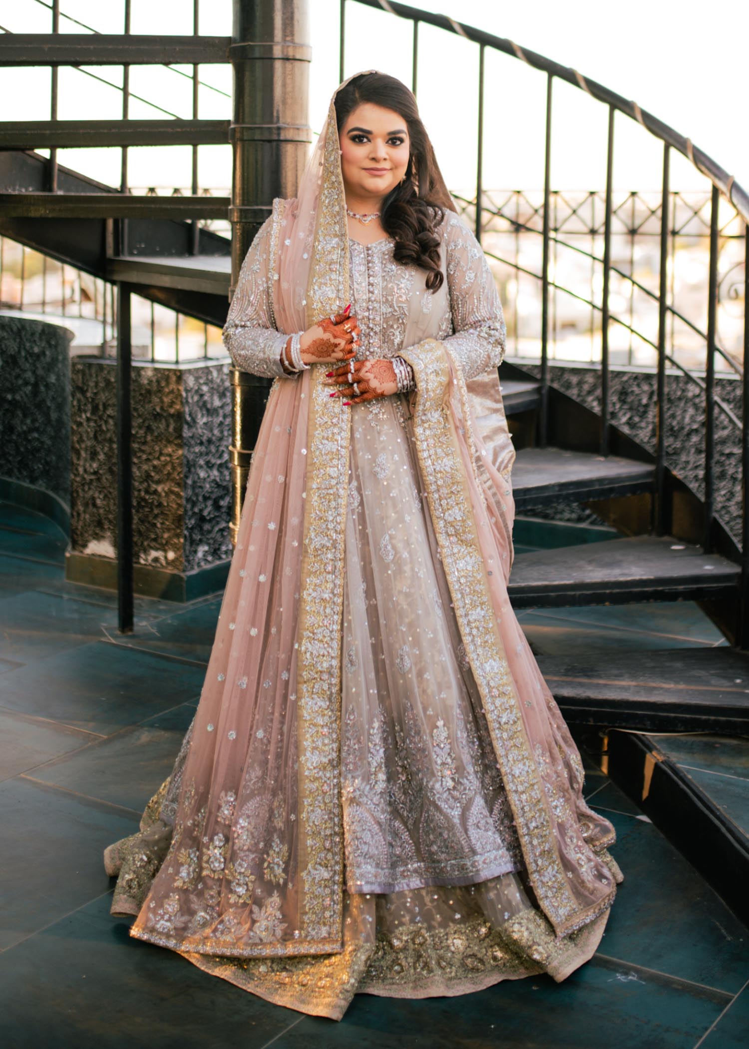 Blush Silver Embellished Net Silk Bridal Lehenga (3-Piece) - Image 1