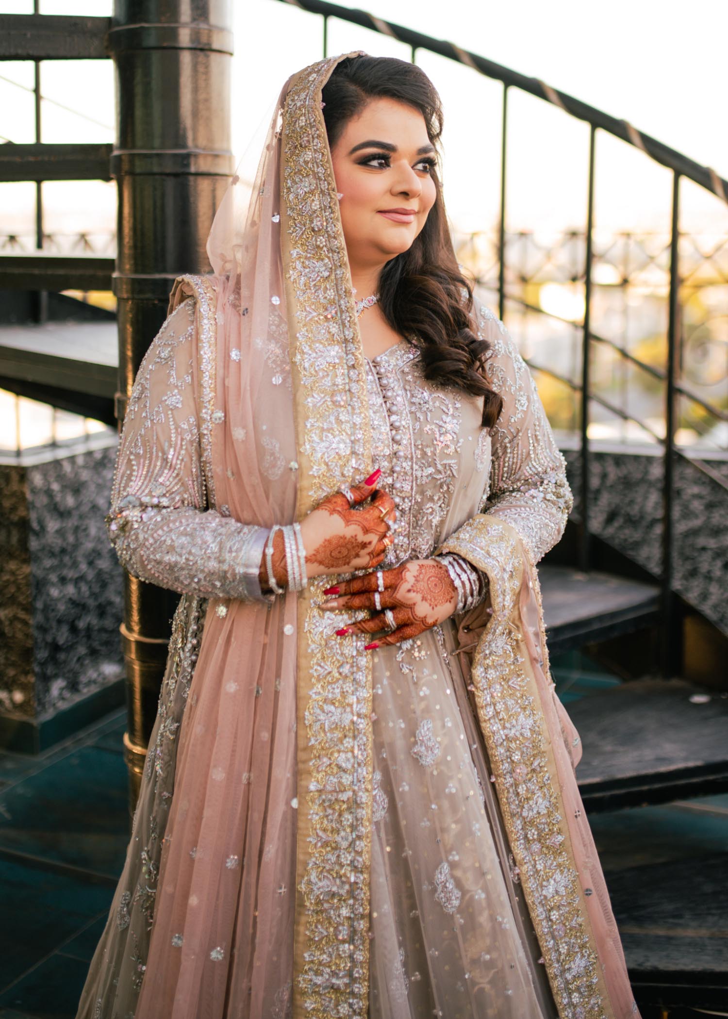 Blush Silver Embellished Net Silk Bridal Lehenga (3-Piece) - Image 2