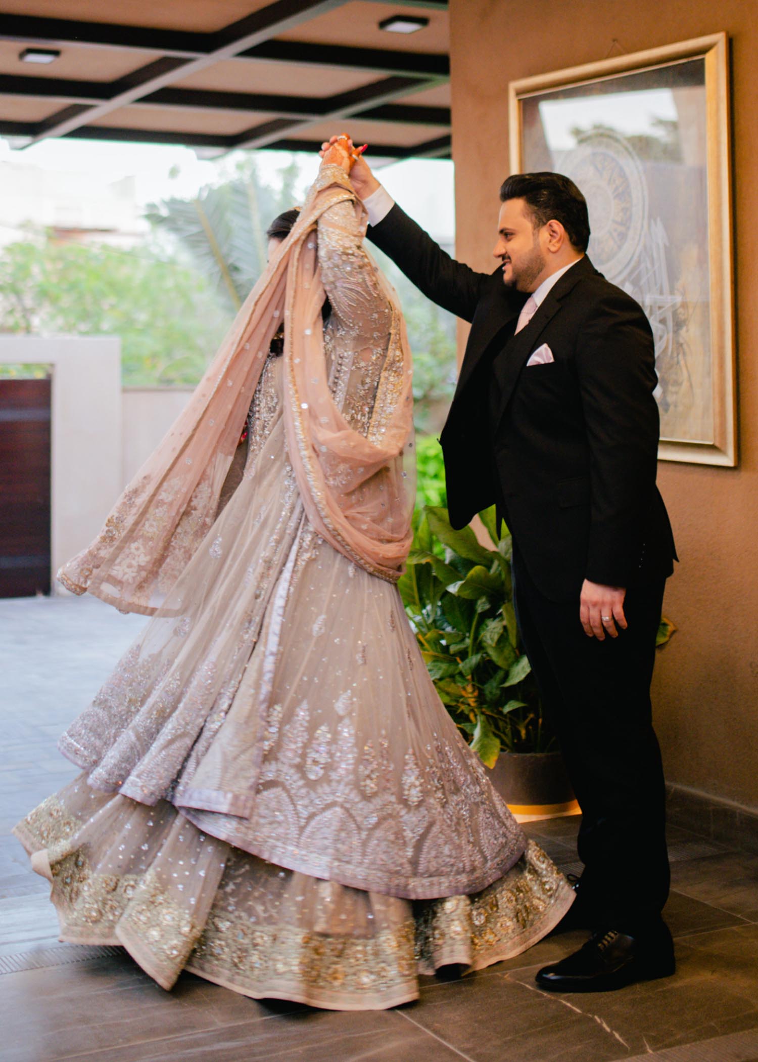 Blush Silver Embellished Net Silk Bridal Lehenga (3-Piece) - Image 3