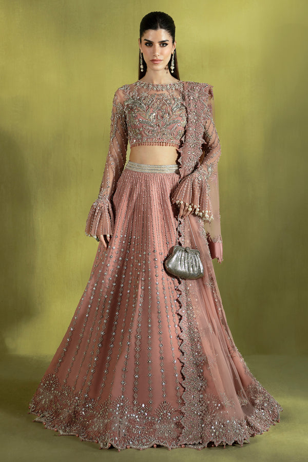 Powder Pink Hand-Embellished Net Lehenga Choli (3-Piece) - Image 2