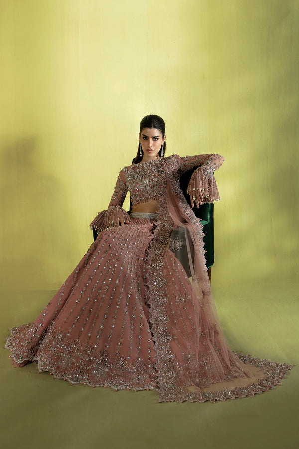 Powder Pink Hand-Embellished Net Lehenga Choli (3-Piece) - Image 6