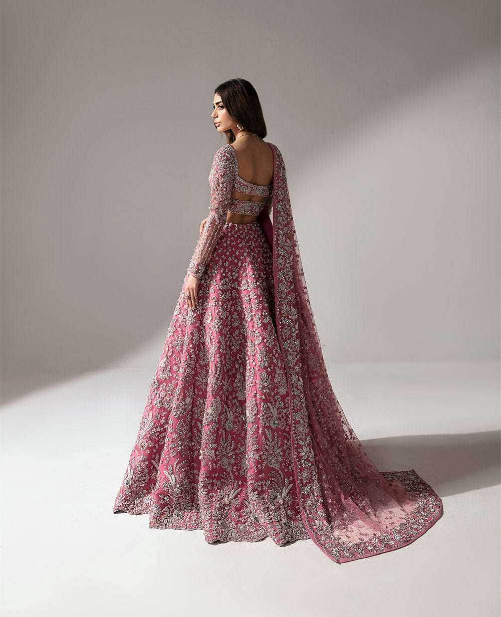 Pakistani Barbie Pink Embroidered Net Lehenga Choli (3-Piece) - Image 3