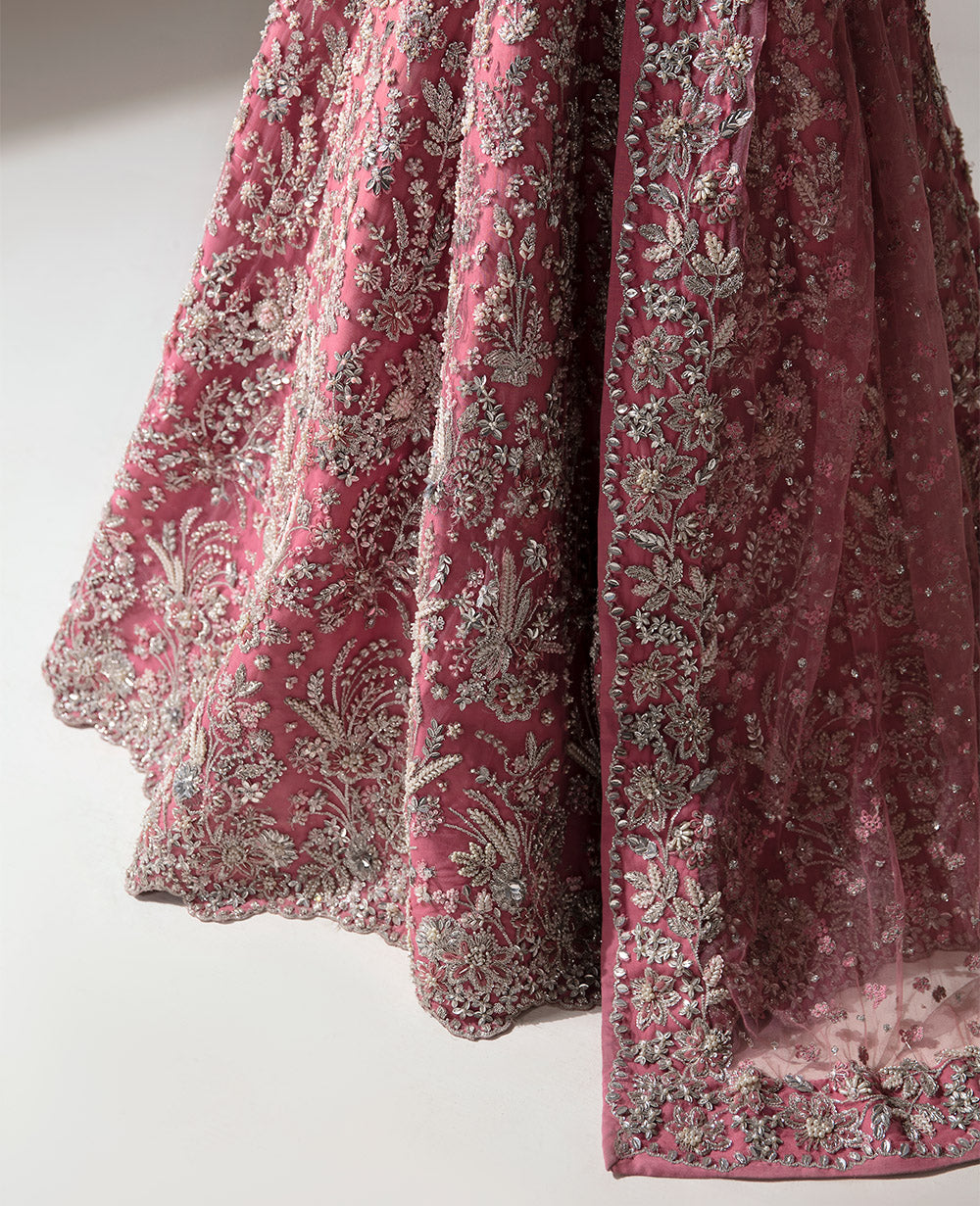 Pakistani Barbie Pink Embroidered Net Lehenga Choli (3-Piece) - Image 6