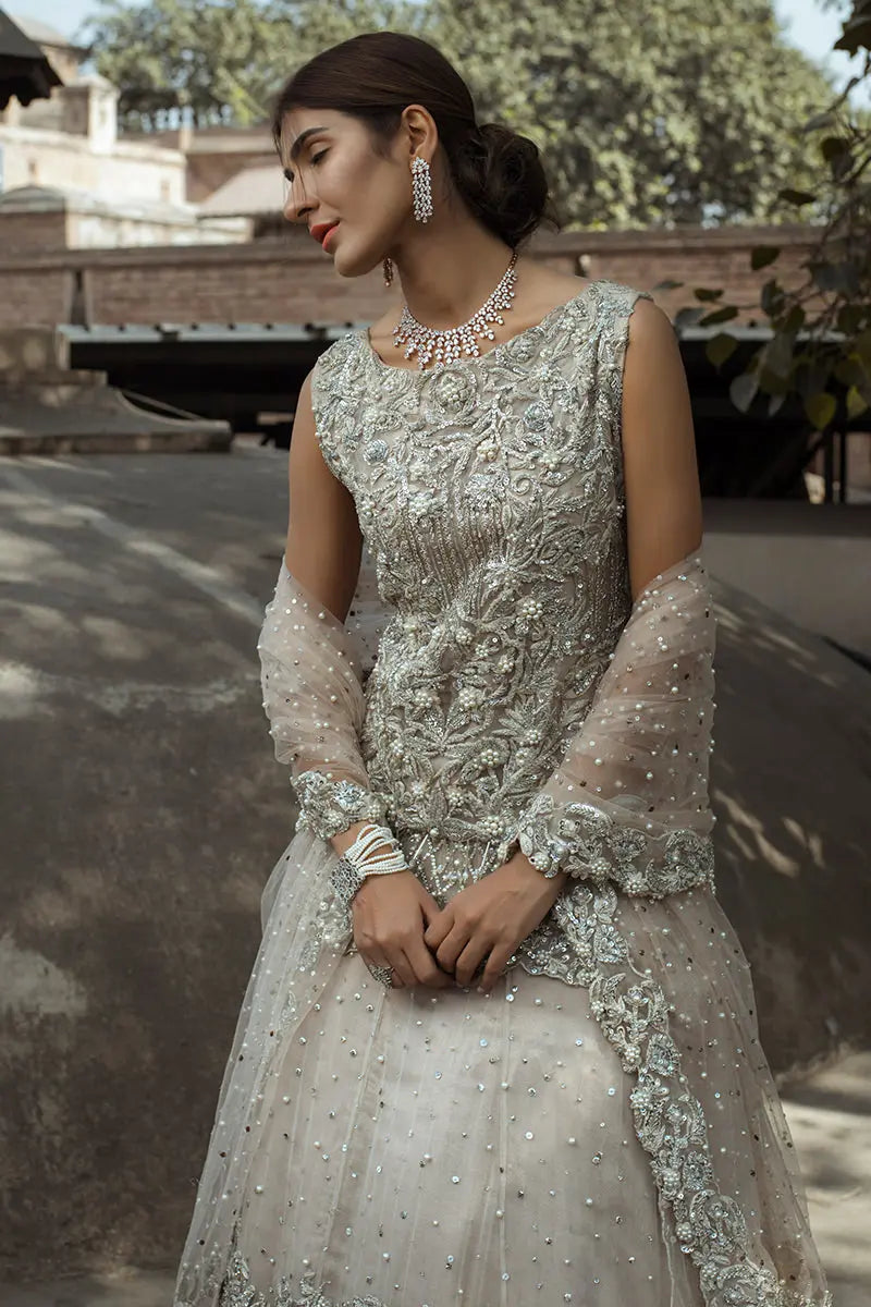 Powder Pink Embellished Net Bridal Lehenga (3-Piece) - Image 2