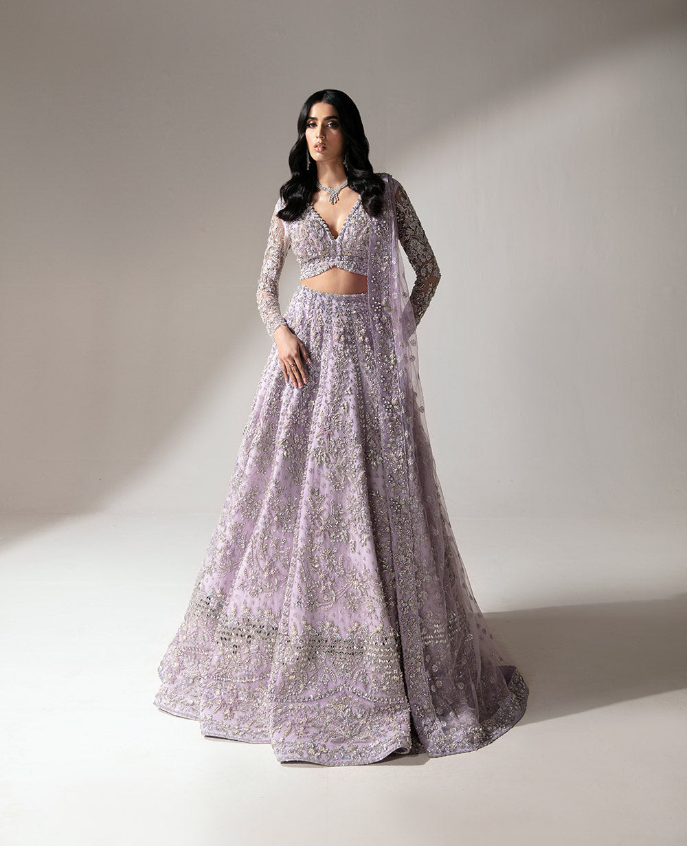 Soft Lilac Embellished Net Lehenga Choli (3-Piece) - Image 2