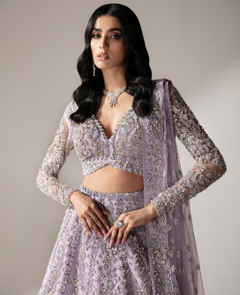 Soft Lilac Embellished Net Lehenga Choli (3-Piece) - Image 3