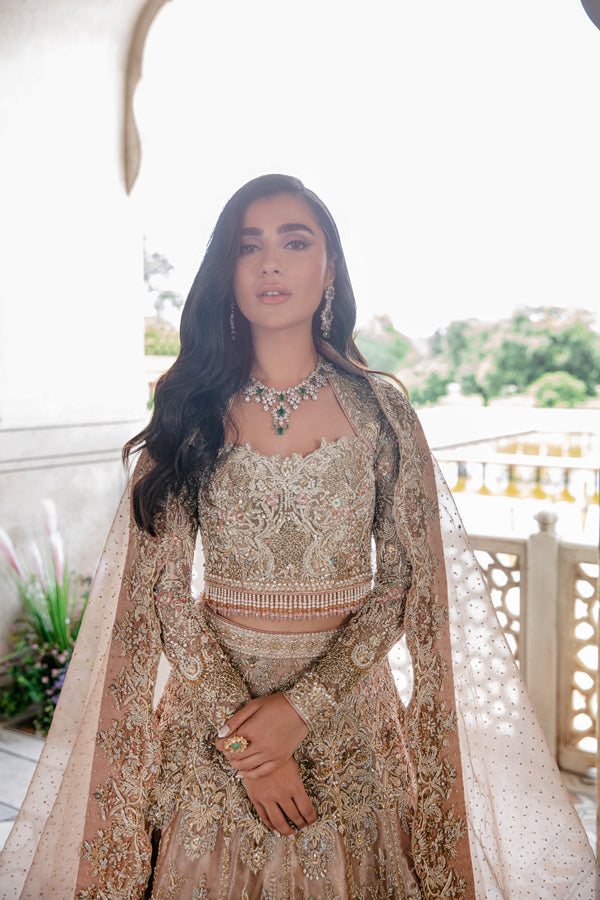 Tea Pink Embellished Net Bridal Lehnga Choli (3-Piece) - Image 2