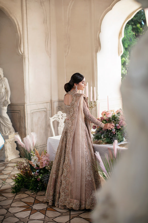 Tea Pink Embellished Net Bridal Lehnga Choli (3-Piece) - Image 5