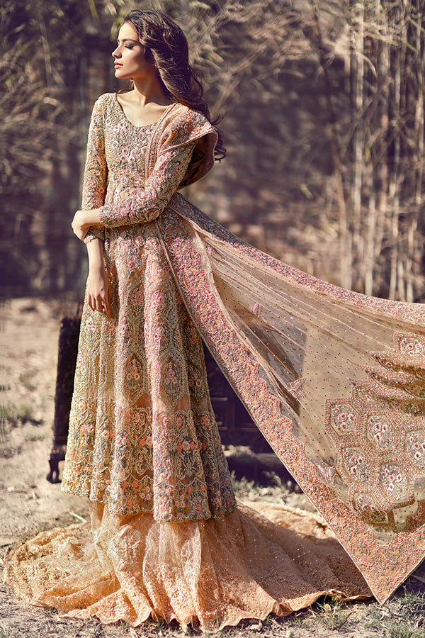 Peach Pink Embroidered Net Lehenga Set (3-Piece) - Image 2