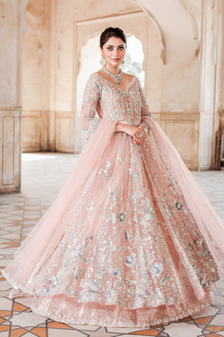 Pakistani Soft Pink Hand-Embellished Net & Tissue Lehenga Gown (3-Piece) - Image 2