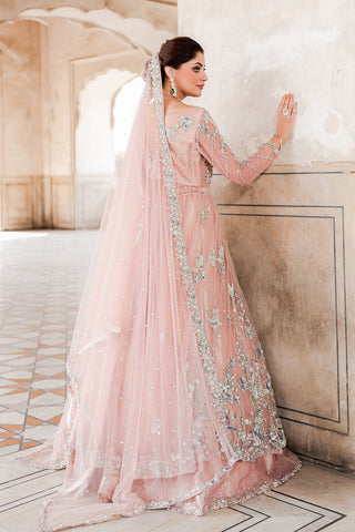 Pakistani Soft Pink Hand-Embellished Net & Tissue Lehenga Gown (3-Piece) - Image 3