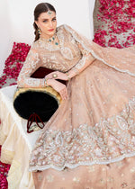 Peach Embroidered Net & Tissue Bridal Lehenga (3-Piece) - Image 3