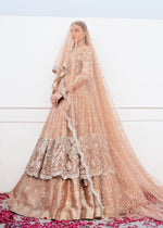 Peach Embroidered Net & Tissue Bridal Lehenga (3-Piece) - Image 4