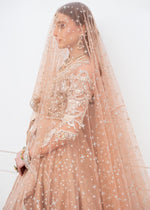 Peach Embroidered Net & Tissue Bridal Lehenga (3-Piece) - Image 5