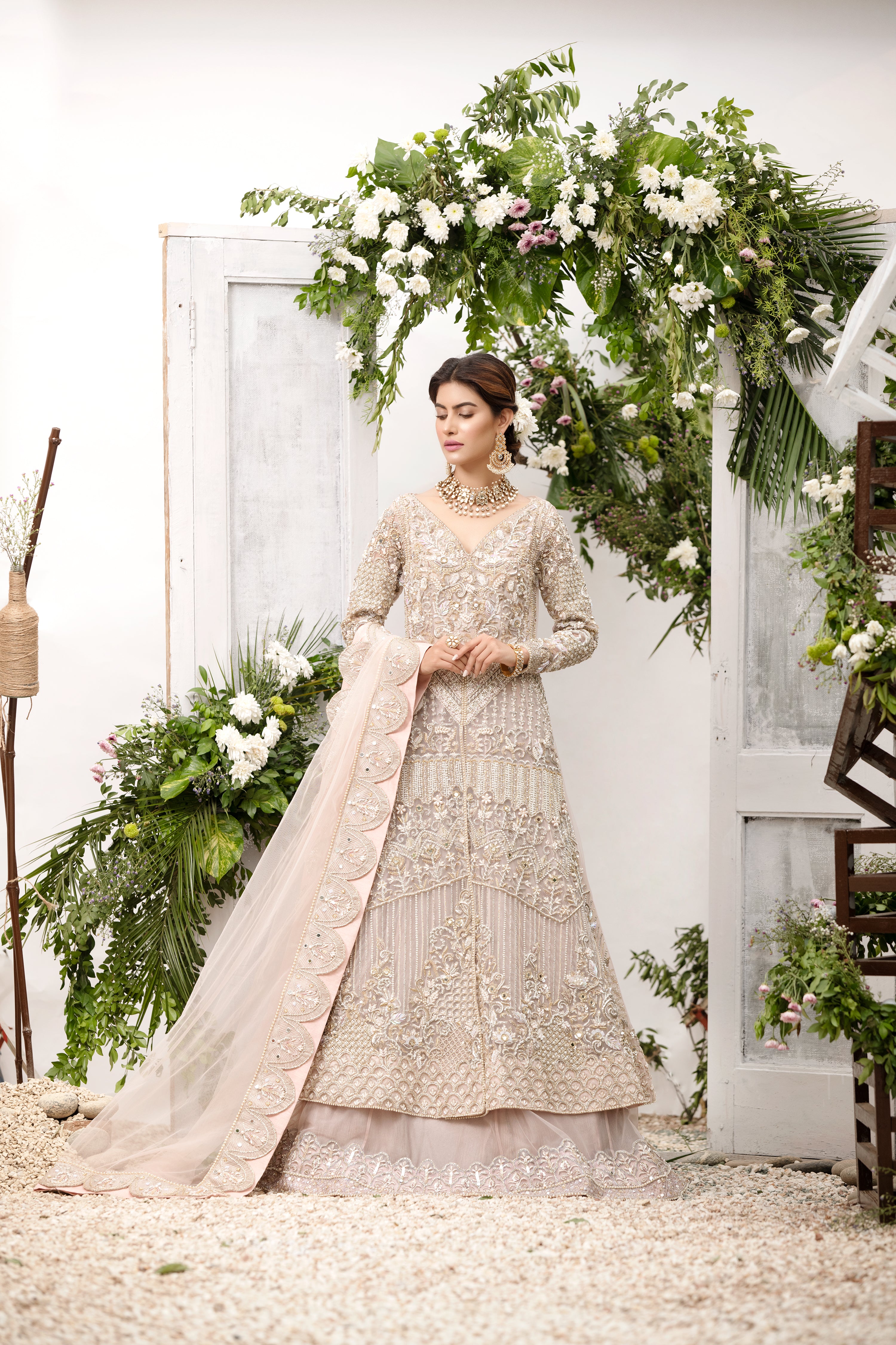 Soft Blush Embellished Net Lehenga Dress (3-Piece) - Image 2