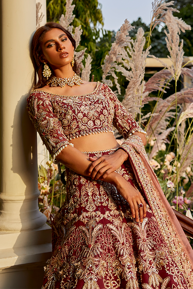 Lipstick Pink Embroidered Net Lehenga Choli (3-Piece) - Image 4