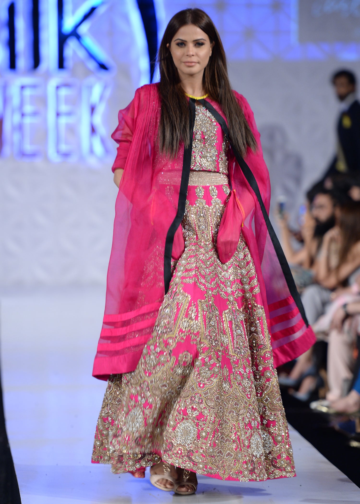 Pakistani Hot Pink Embellished Net & Silk Lehenga (2-Piece) - Image 2