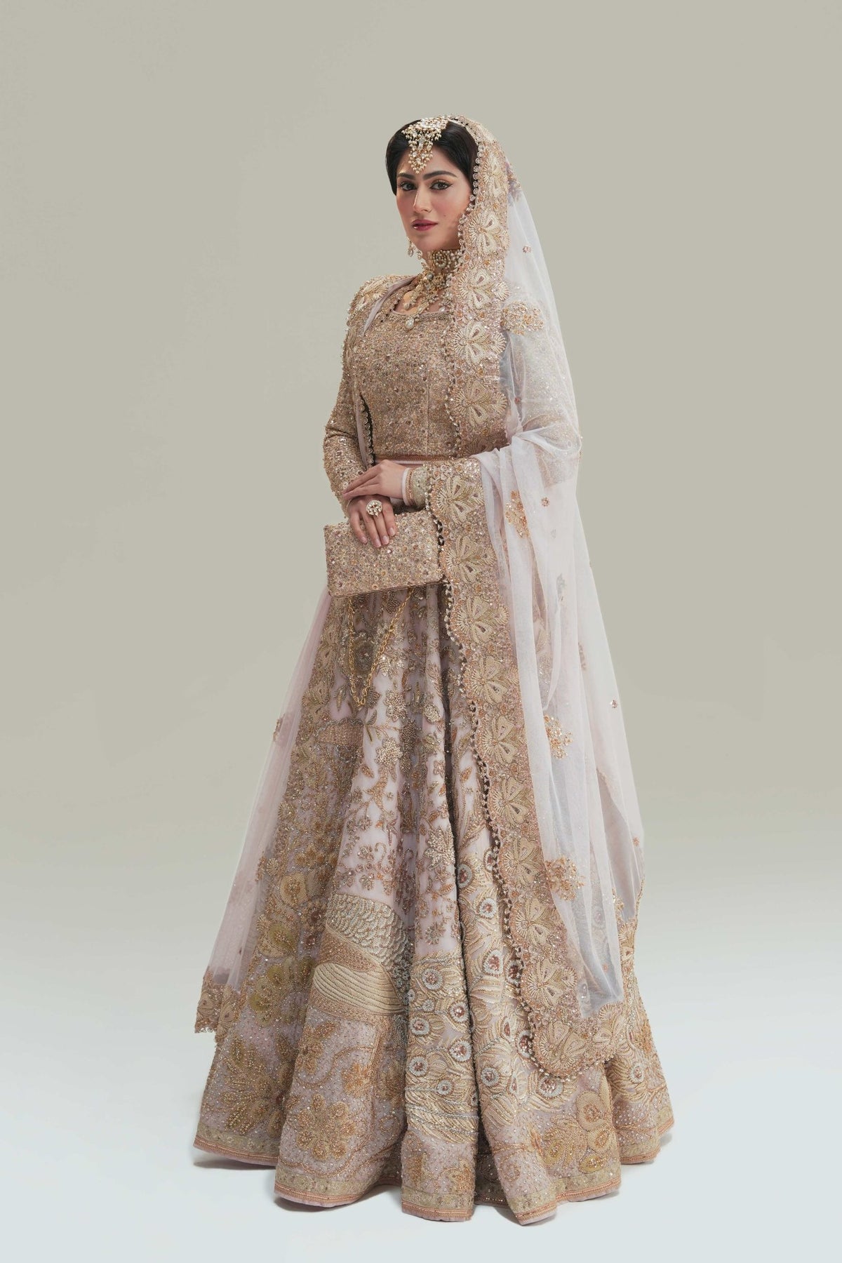 Blush Pink Zardozi Net Lehenga Choli (3-Piece) - Image 1