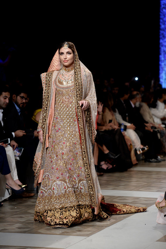 Pakistani Blush Pink Zardozi Net & Velvet Bridal Lehenga (3-Piece) - Image 4