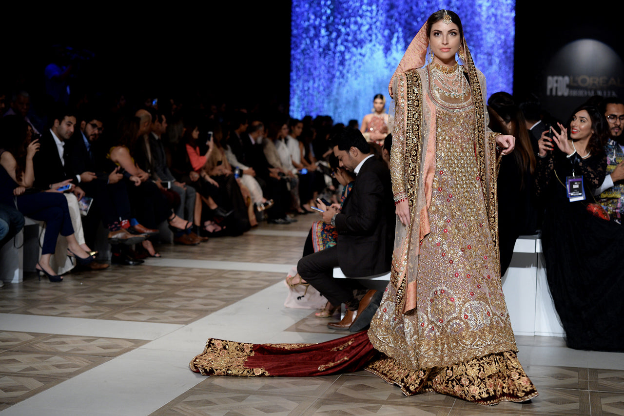 Pakistani Blush Pink Zardozi Net & Velvet Bridal Lehenga (3-Piece) - Image 6