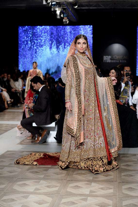 Pakistani Blush Pink Zardozi Net & Velvet Bridal Lehenga (3-Piece) - Image 7