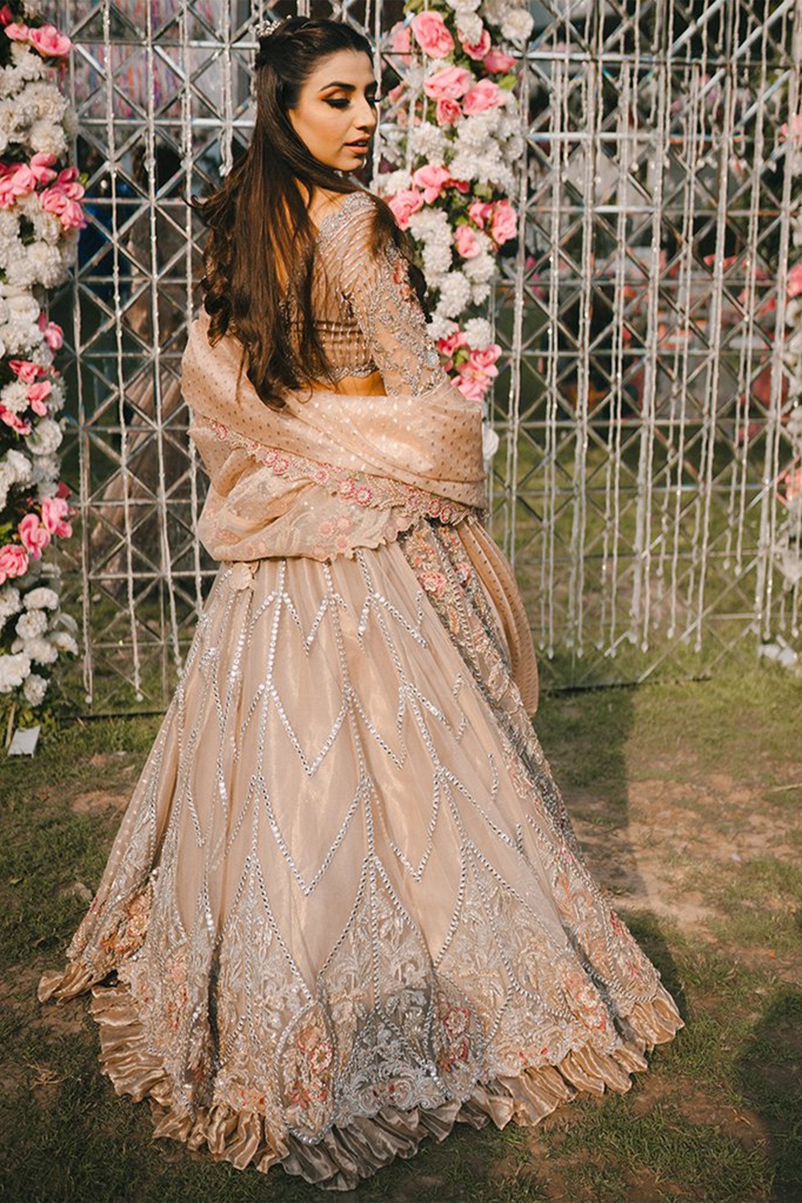 Dusty Pink Zardozi Net Bridal Lehenga (3-Piece) - Image 5