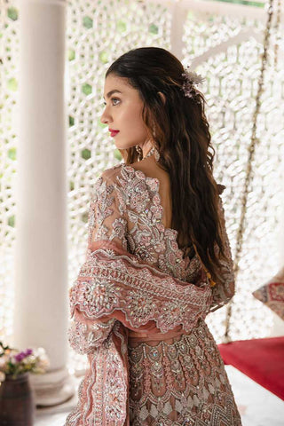 Pakistani Peach Embellished Net Bridal Lehenga Gown (3-Piece) - Image 2