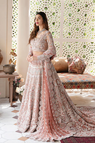 Pakistani Peach Embellished Net Bridal Lehenga Gown (3-Piece) - Image 4
