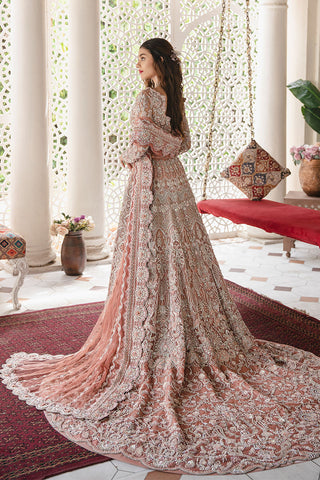 Pakistani Peach Embellished Net Bridal Lehenga Gown (3-Piece) - Image 5