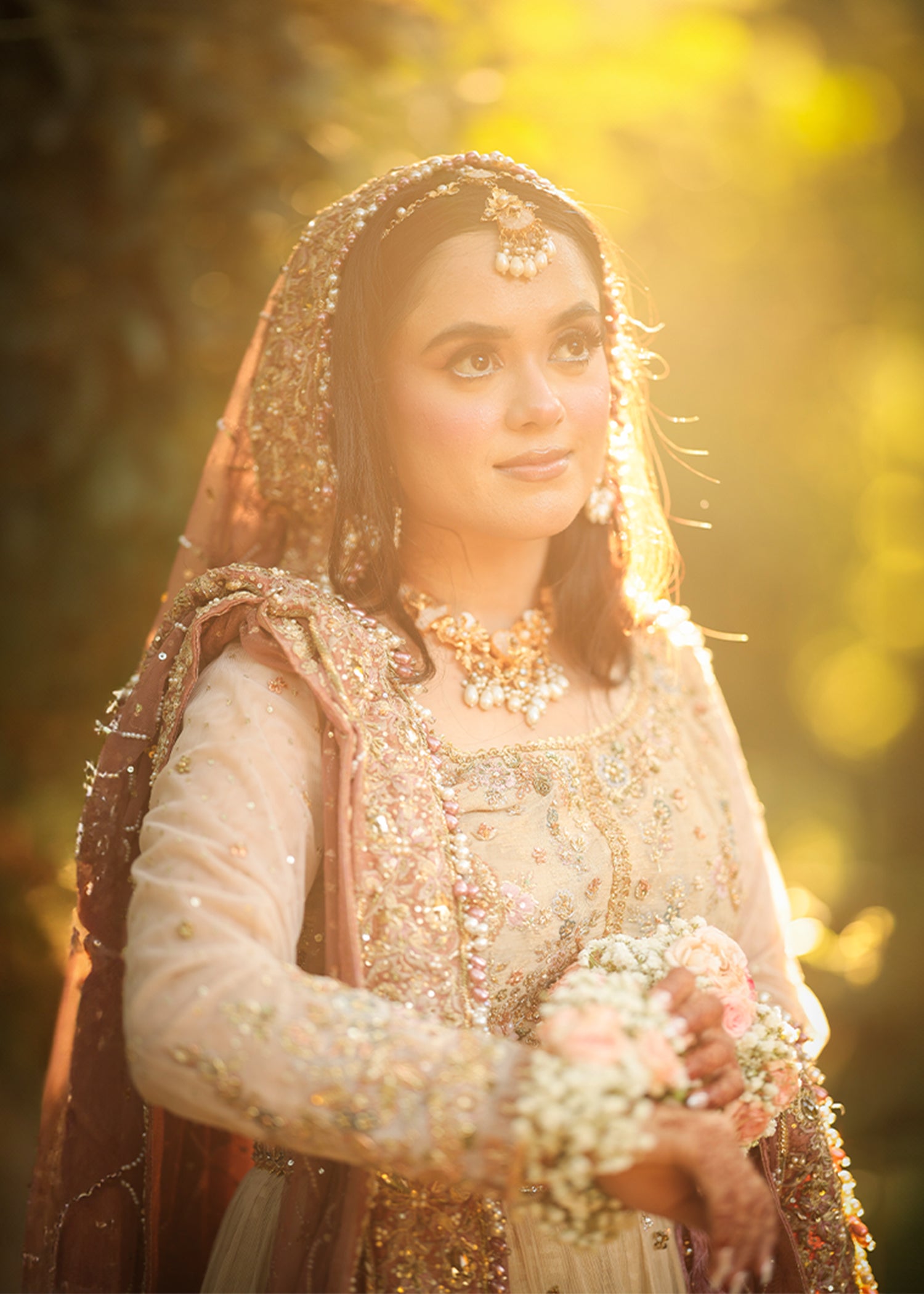 Pakistani Blush Pink Embroidered Net Bridal Lehenga (3-Piece) - Image 2