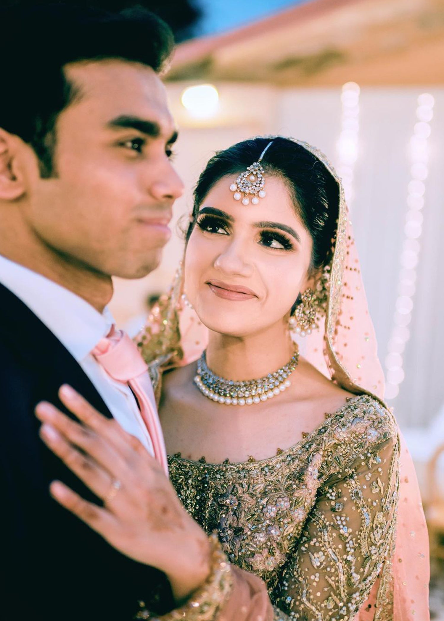 Pakistani Blush Pink Silver Embellished Net Silk Lehenga (3-Piece) - Image 5