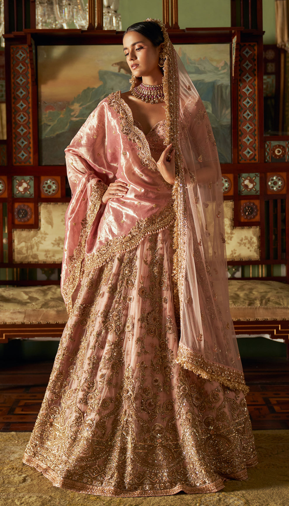 Vintage Rose Zardozi Net Lehenga (3-Piece) - Image 2