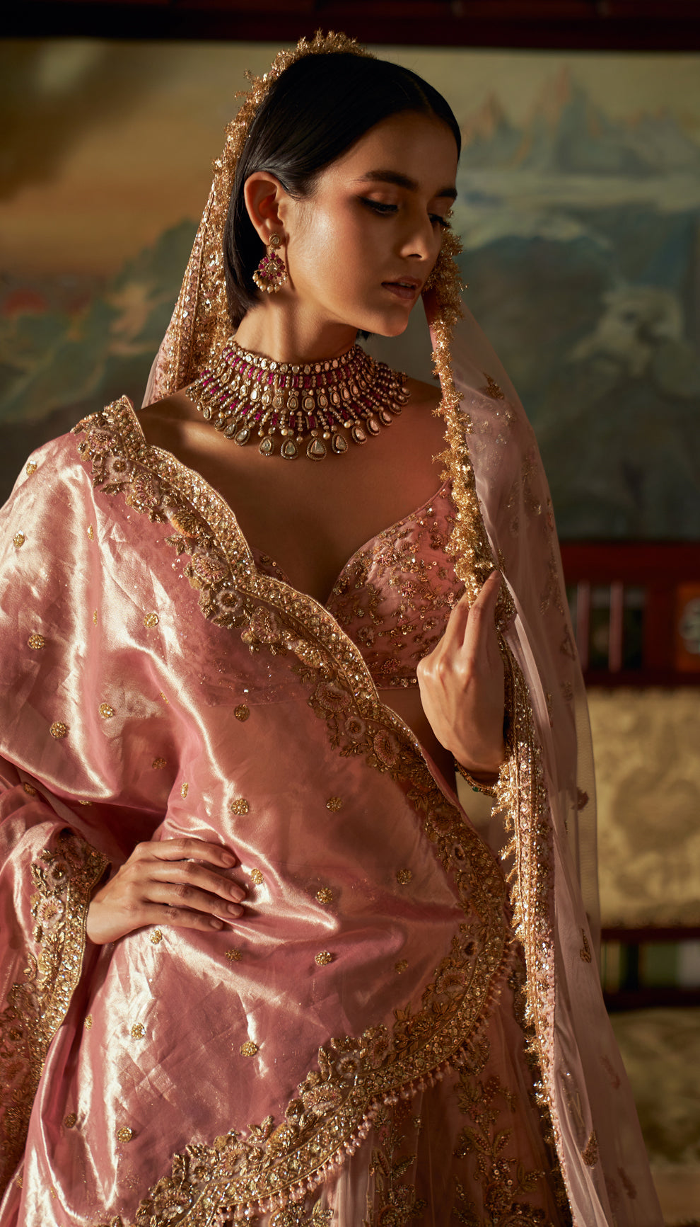 Vintage Rose Zardozi Net Lehenga (3-Piece) - Image 3
