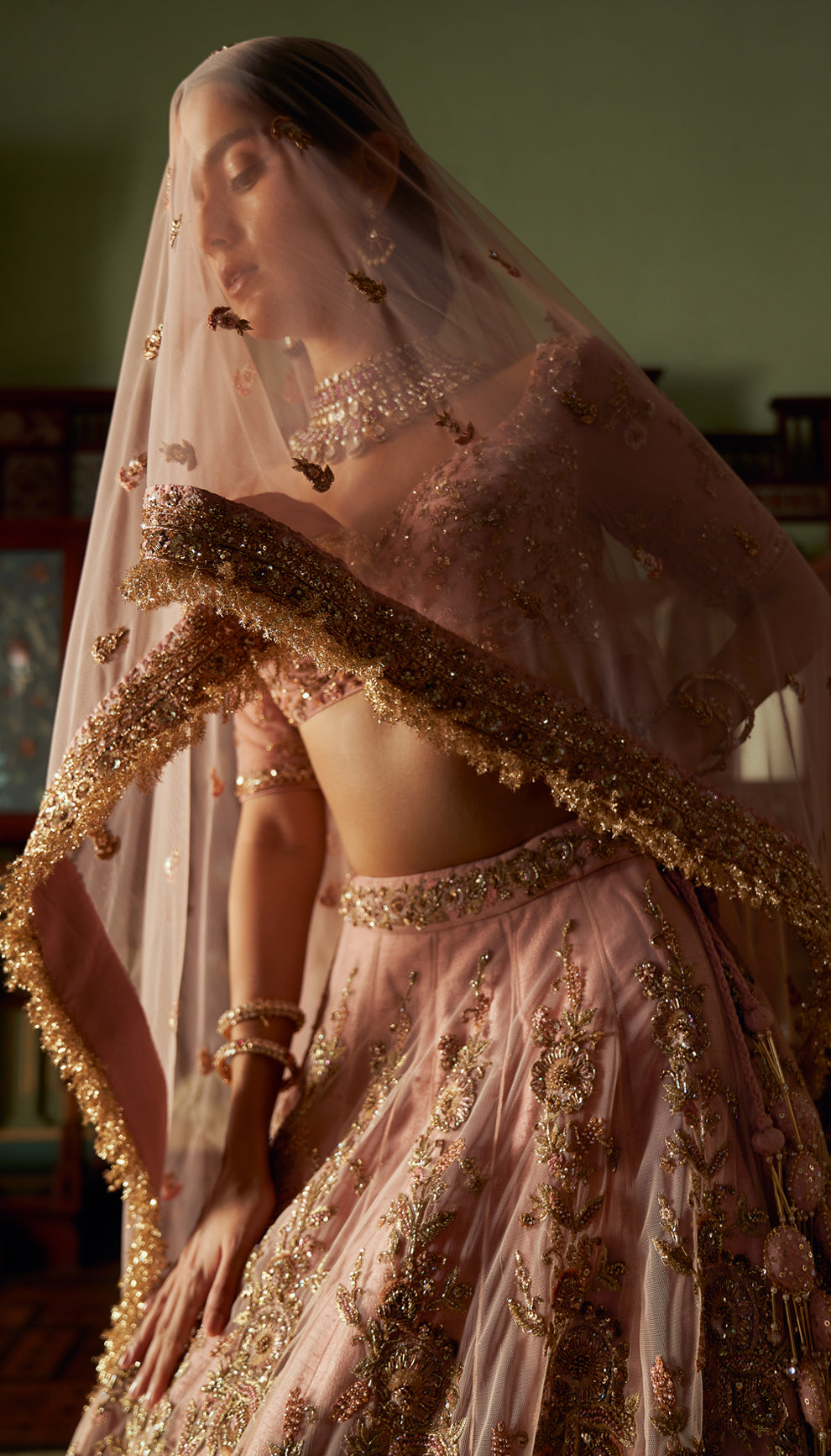 Vintage Rose Zardozi Net Lehenga (3-Piece) - Image 4