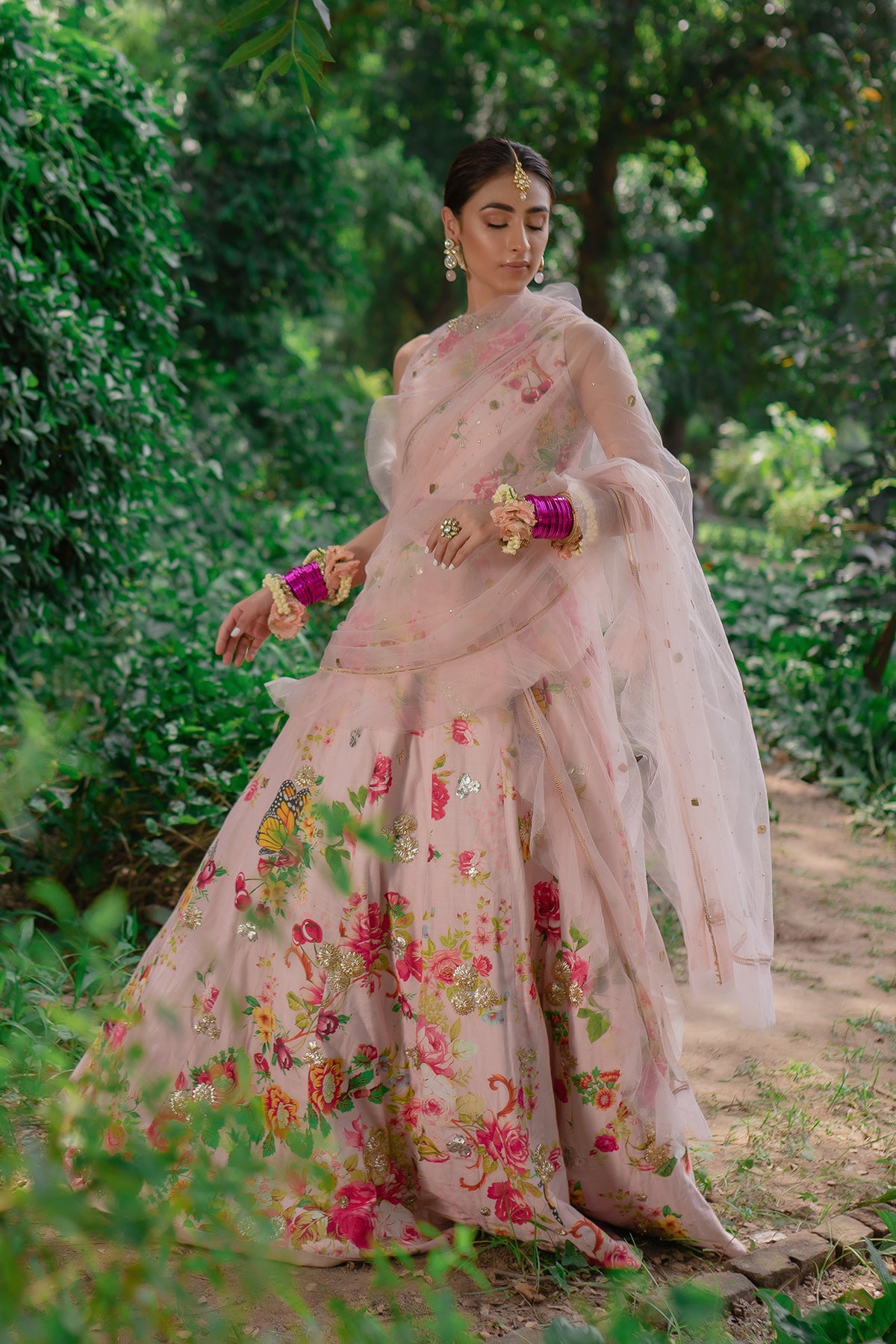 Pakistani Blush Pink Zardozi & Gota Lehenga Choli (3-Piece) - Image 1
