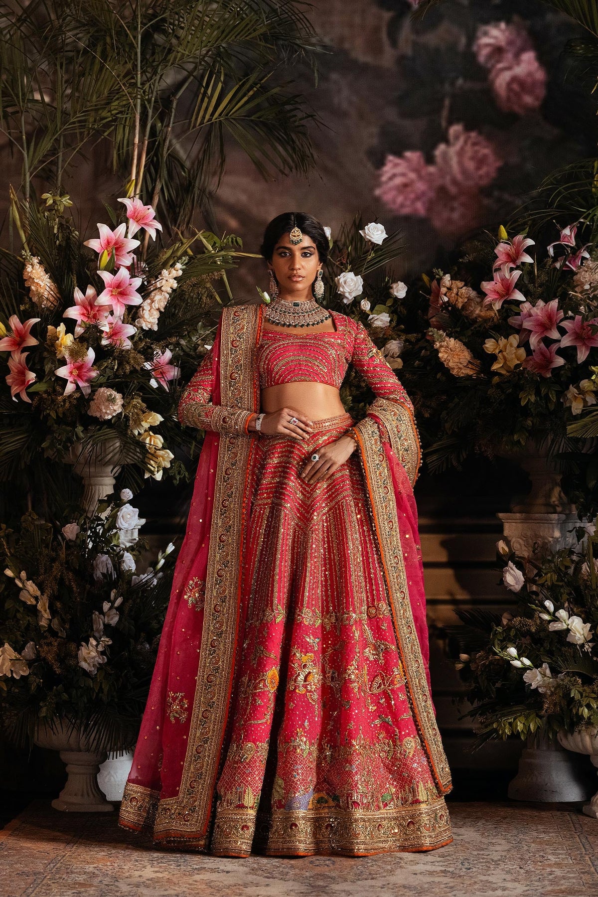 Pakistani Pink Zardozi Net Bridal Lehenga Choli (3-Piece) - Image 1