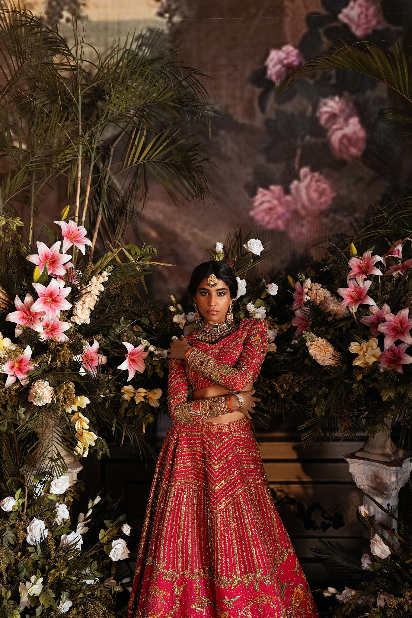 Pakistani Pink Zardozi Net Bridal Lehenga Choli (3-Piece) - Image 4