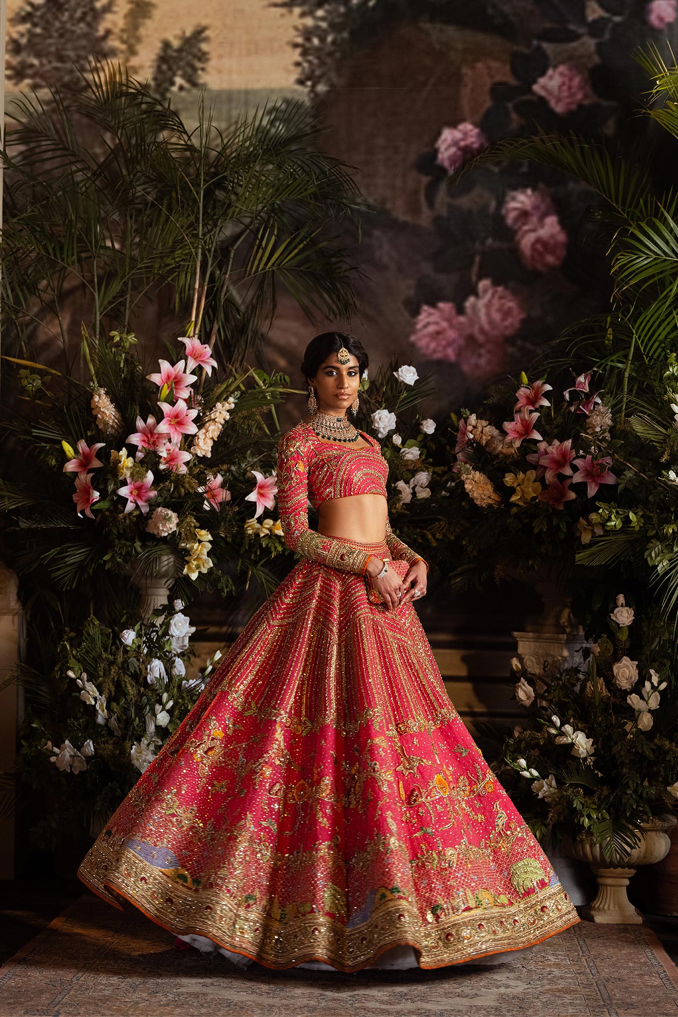 Pakistani Pink Zardozi Net Bridal Lehenga Choli (3-Piece) - Image 5