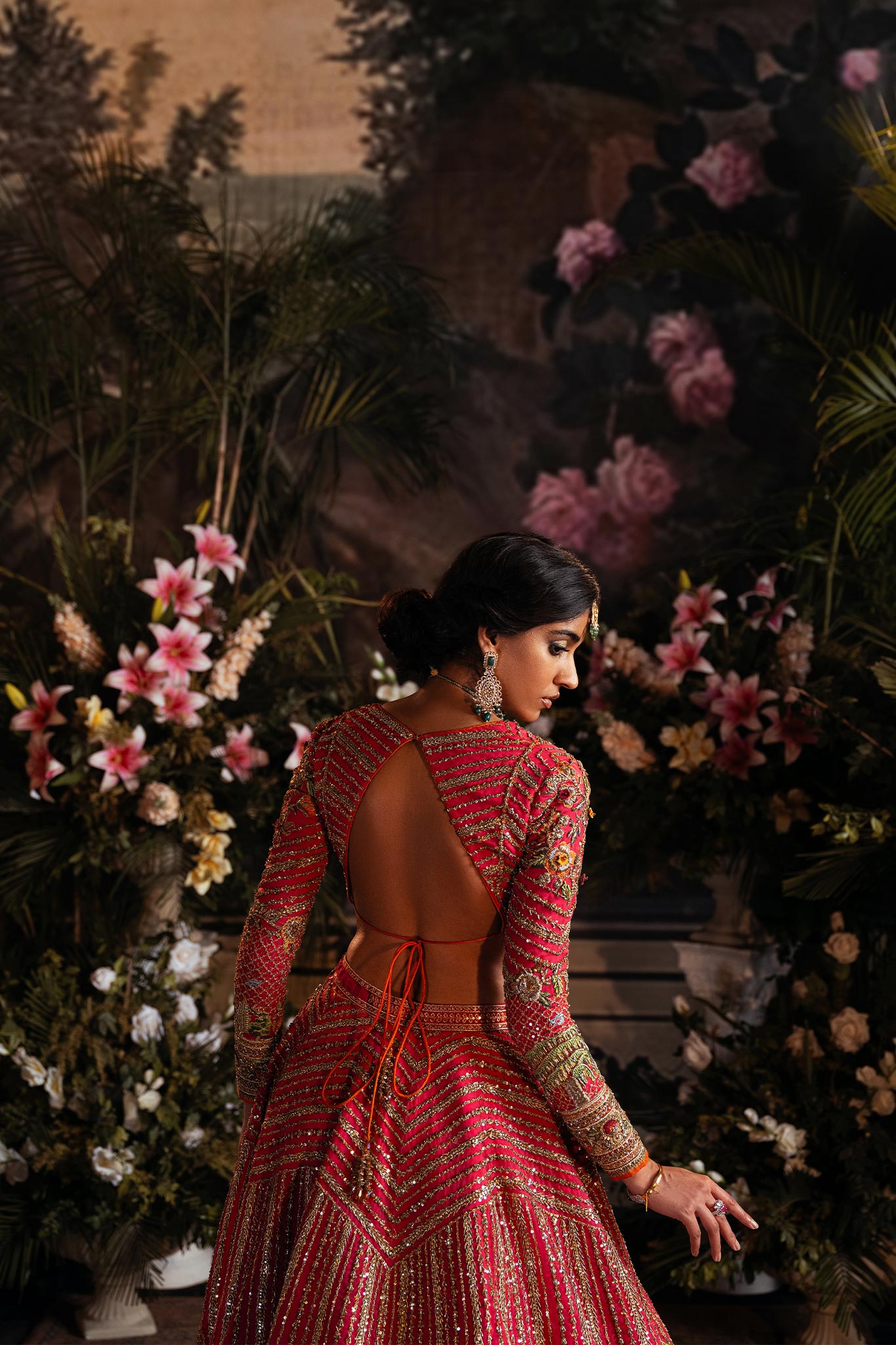 Pakistani Pink Zardozi Net Bridal Lehenga Choli (3-Piece) - Image 6